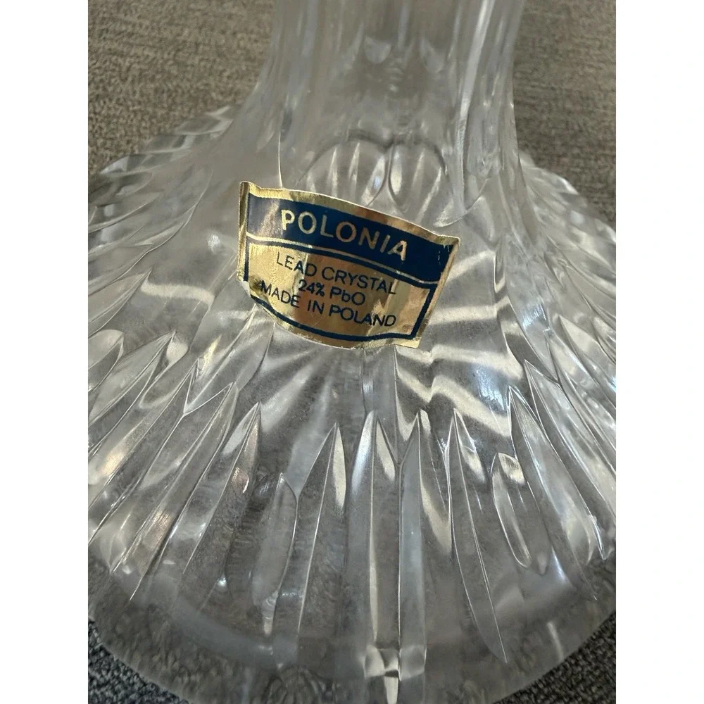 2 Vintage MCM Hand Cut 24% PbO Lead Crystal Decanter Polonia Made In Poland